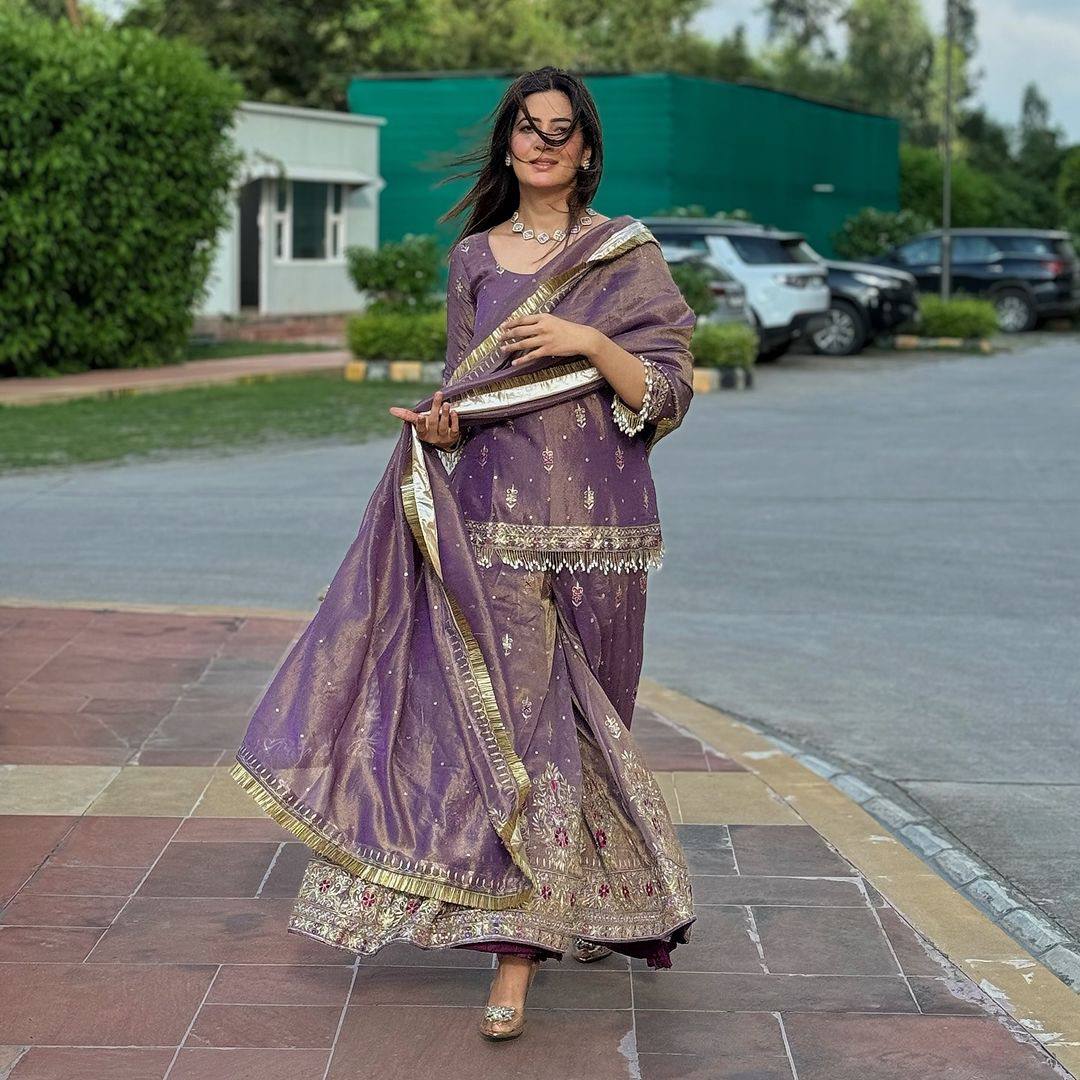 Light Purple Color Wedding Wear Plazo Set with Dupatta