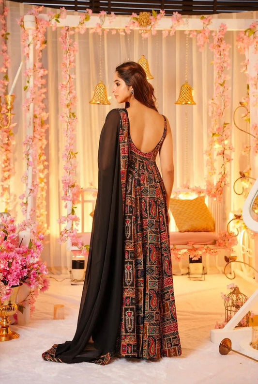 Coffee Color Jimmy Organza Silk With Digital Printed Gown With Dupatta
