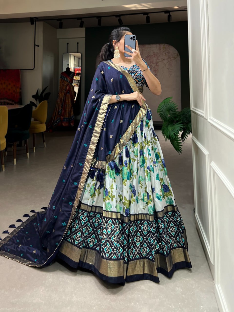 Designer Function Wear Blue Flower Digital Printed Lehenga Choli For Women