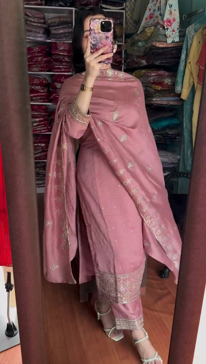 pink traditional outfit with embroidery 