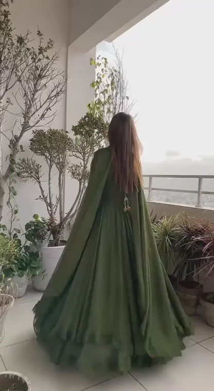 Gorgeous Mehendi Green Georgette Long Anarkali Suit